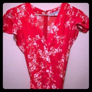 Light red floral wrap dress